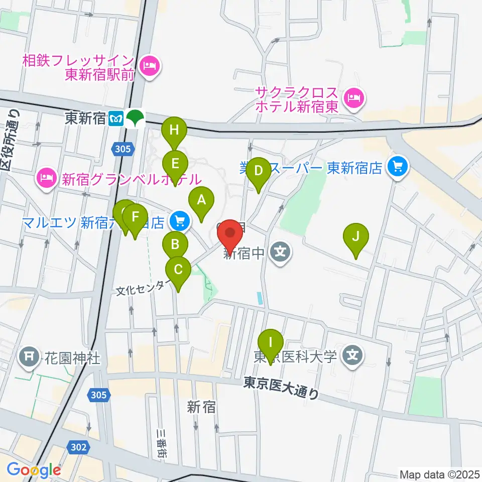 新宿文化センター周辺のカフェ一覧地図