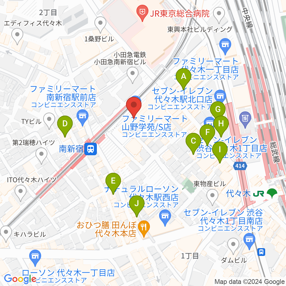 山野ホール周辺のカフェ一覧地図