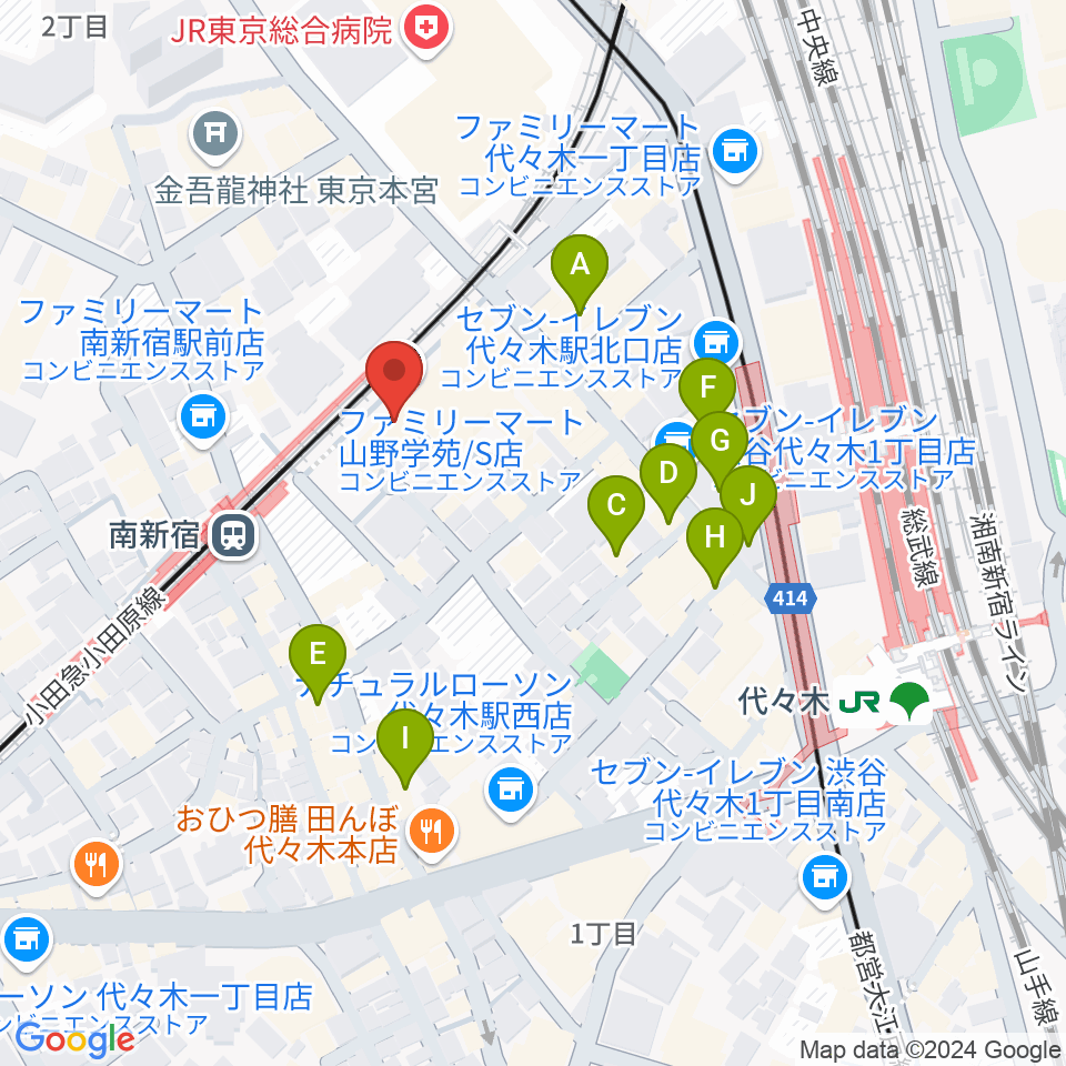 山野ホール周辺のカフェ一覧地図