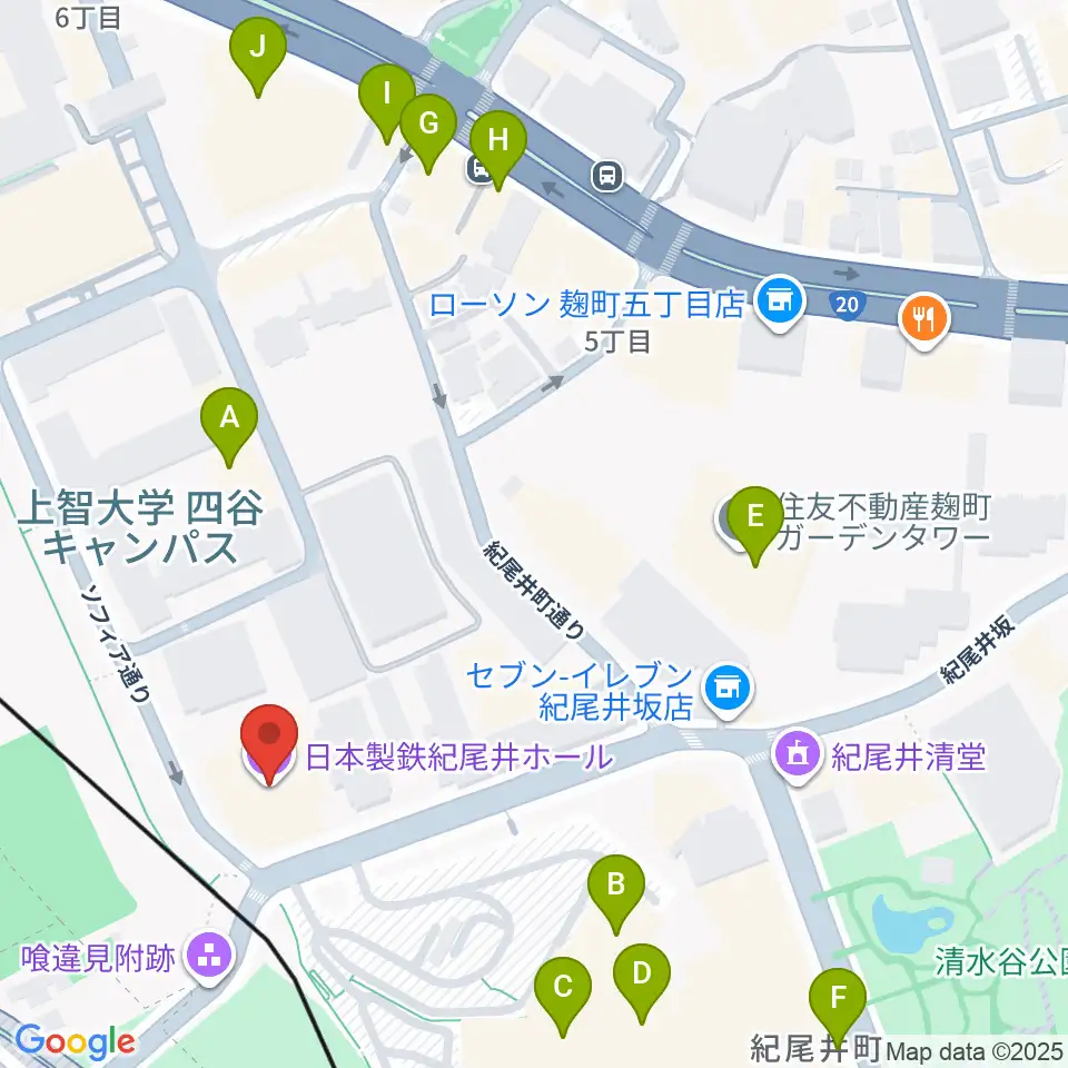 紀尾井ホール周辺のカフェ一覧地図