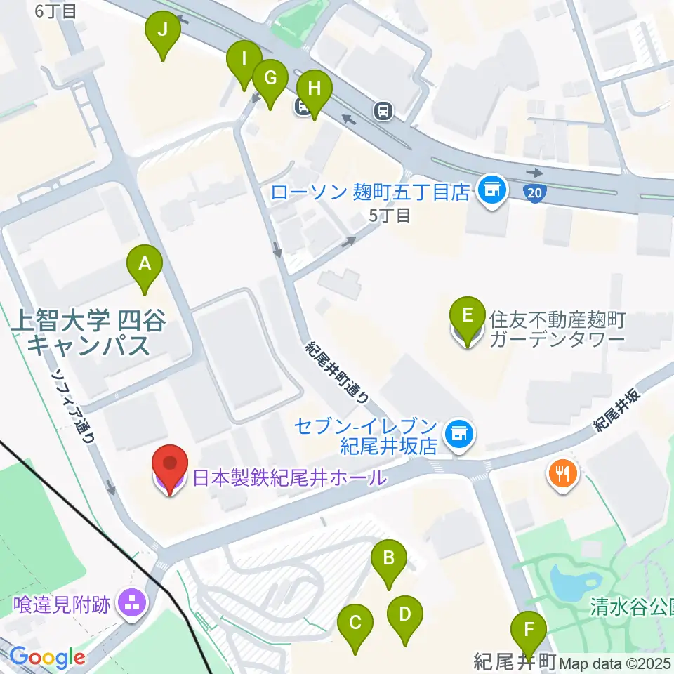 紀尾井ホール周辺のカフェ一覧地図