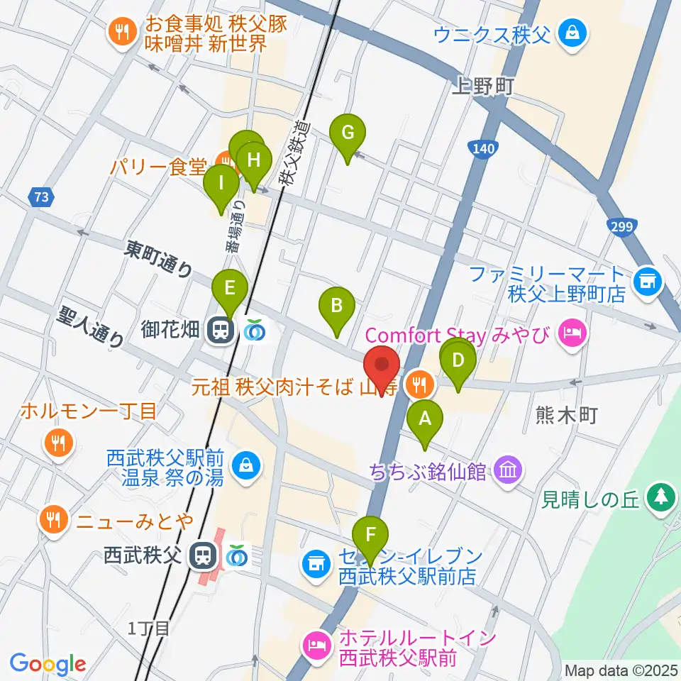 秩父宮記念市民会館周辺のカフェ一覧地図