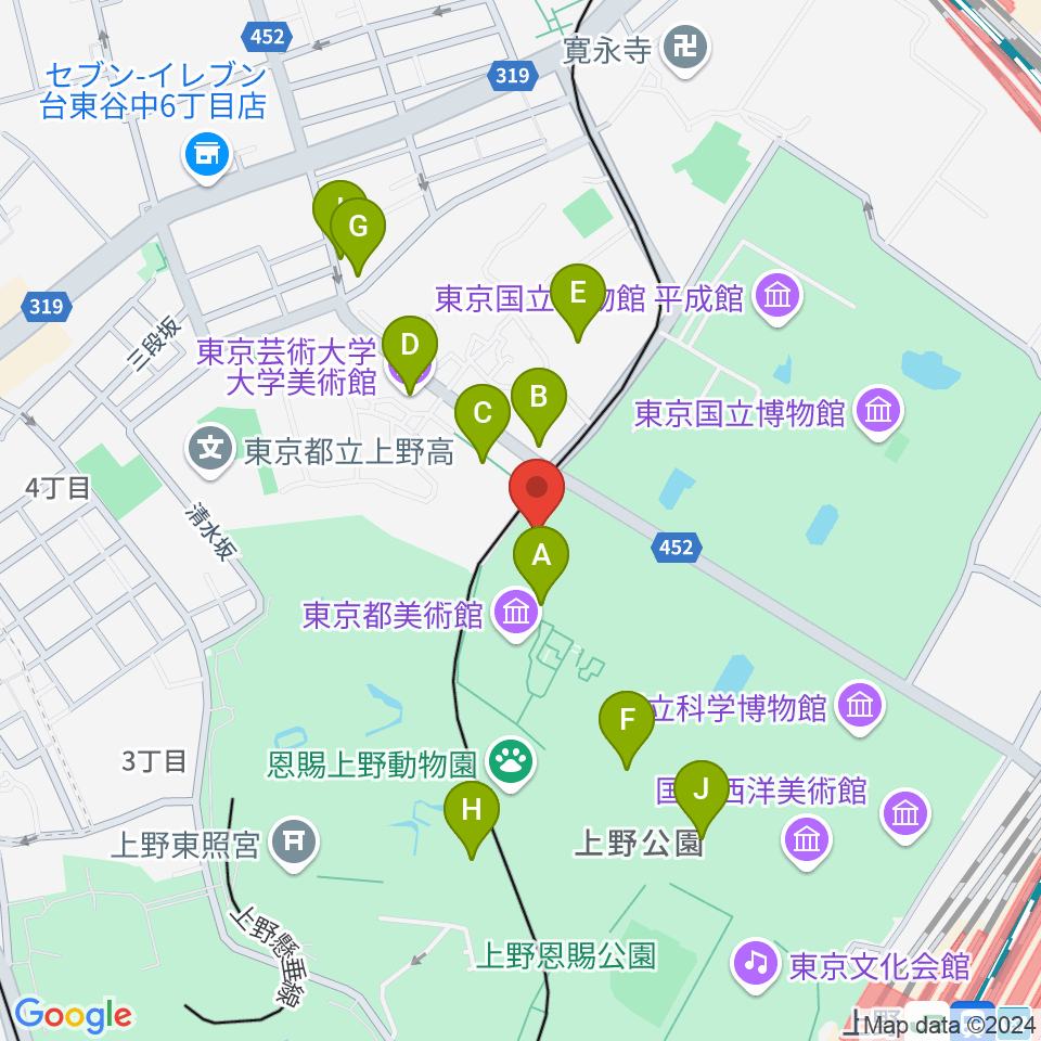 旧東京音楽学校奏楽堂周辺のカフェ一覧地図