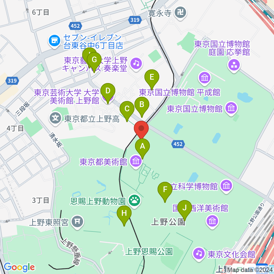 旧東京音楽学校奏楽堂周辺のカフェ一覧地図