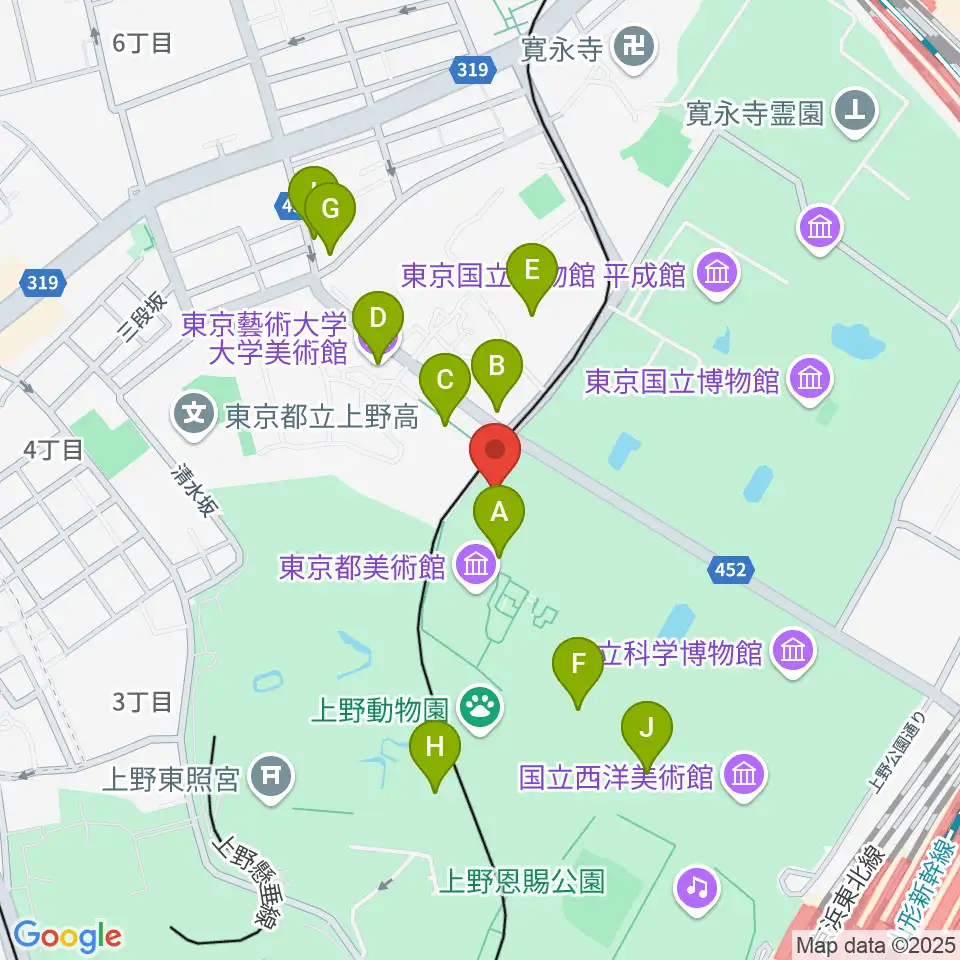 旧東京音楽学校奏楽堂周辺のカフェ一覧地図