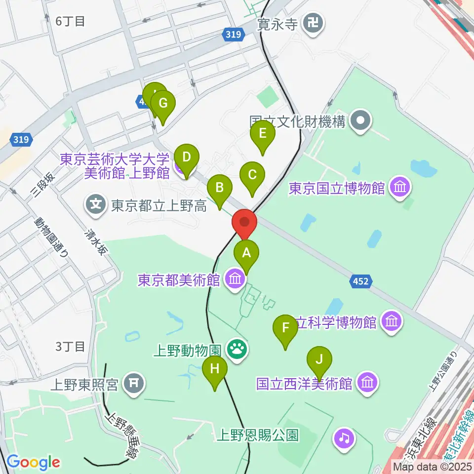旧東京音楽学校奏楽堂周辺のカフェ一覧地図