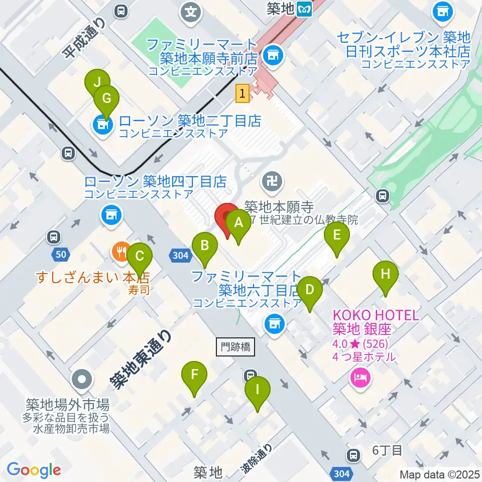 築地本願寺ブディストホール周辺のホテル一覧地図