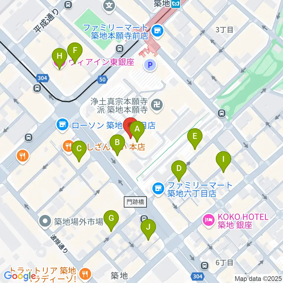 築地本願寺ブディストホール周辺のホテル一覧地図