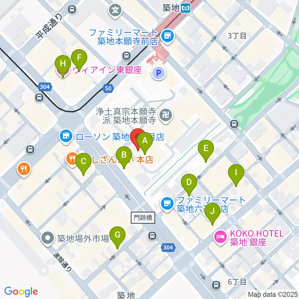 築地本願寺ブディストホール周辺のホテル一覧地図
