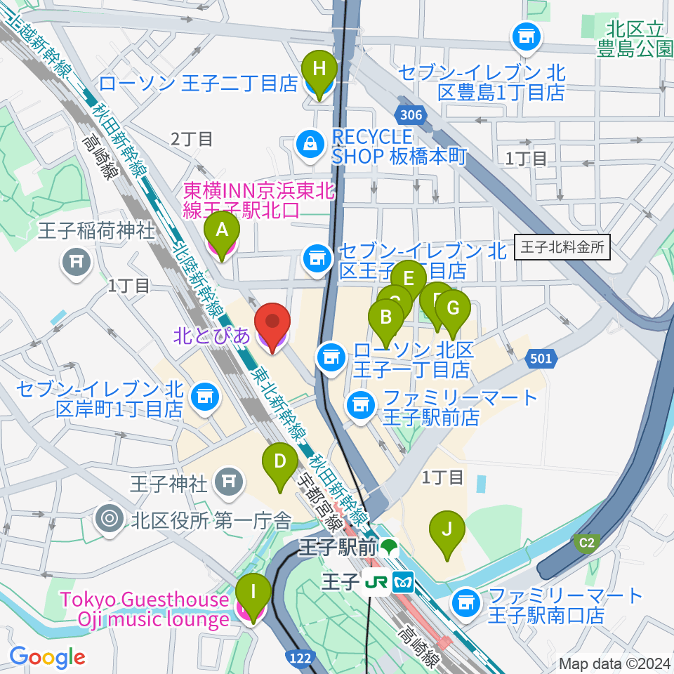 北とぴあ周辺のホテル一覧地図