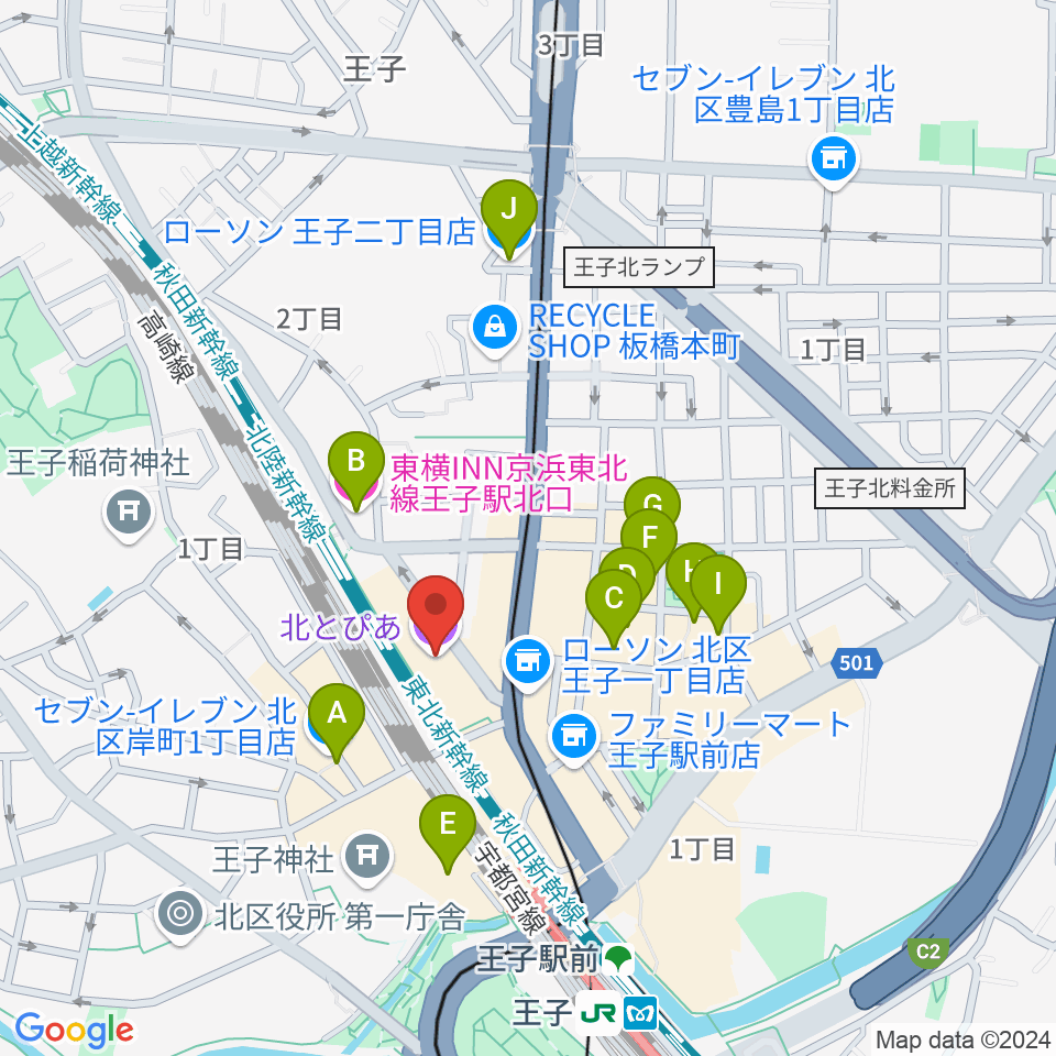 北とぴあ周辺のホテル一覧地図