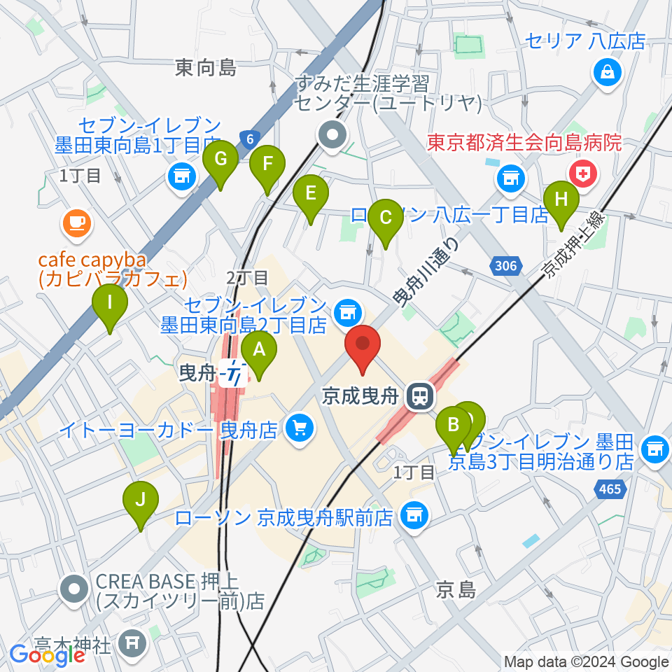 曳舟文化センター周辺のホテル一覧地図