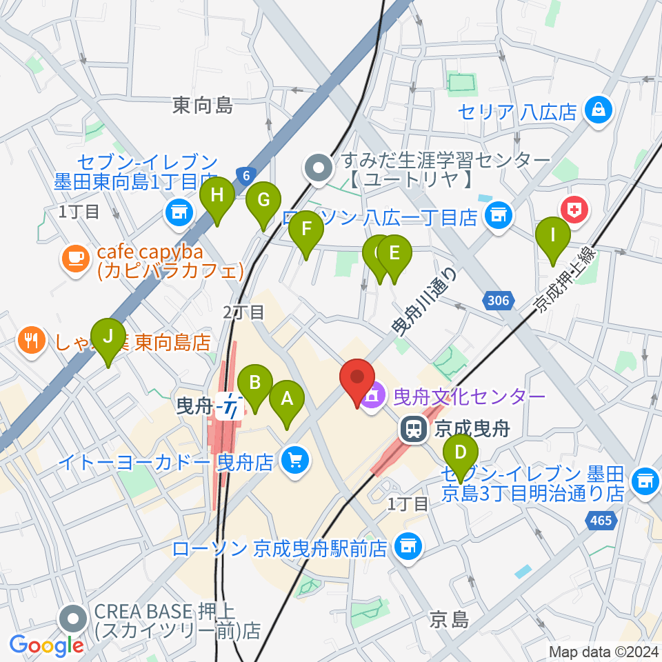 曳舟文化センター周辺のホテル一覧地図