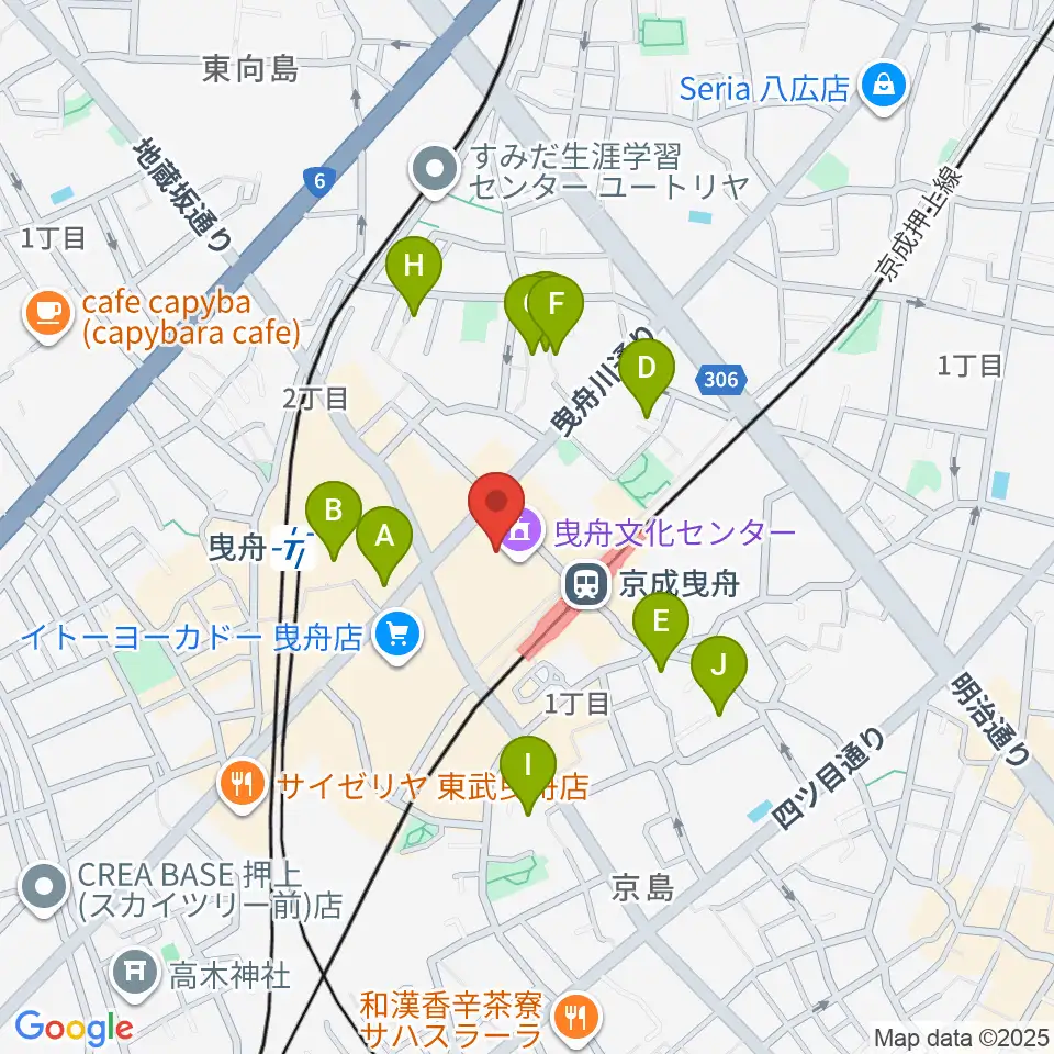 曳舟文化センター周辺のホテル一覧地図