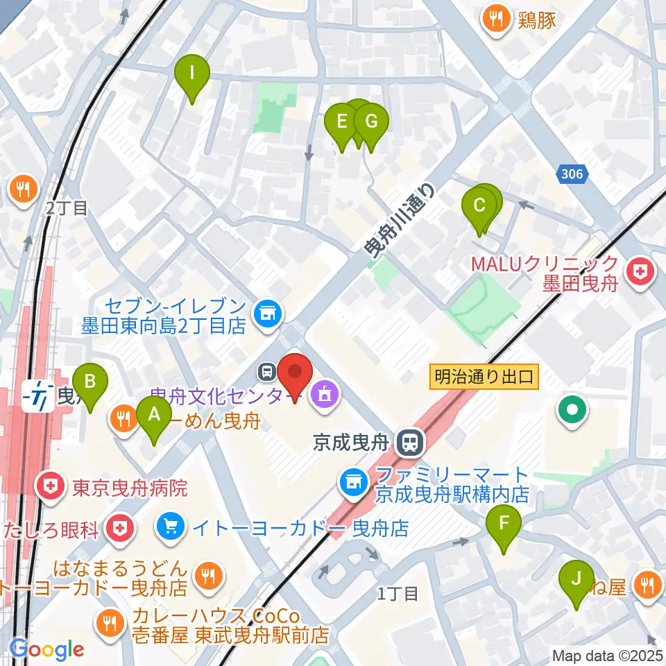 曳舟文化センター周辺のホテル一覧地図