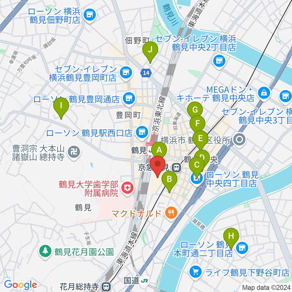 鶴見区民文化センターサルビアホール周辺のホテル一覧地図