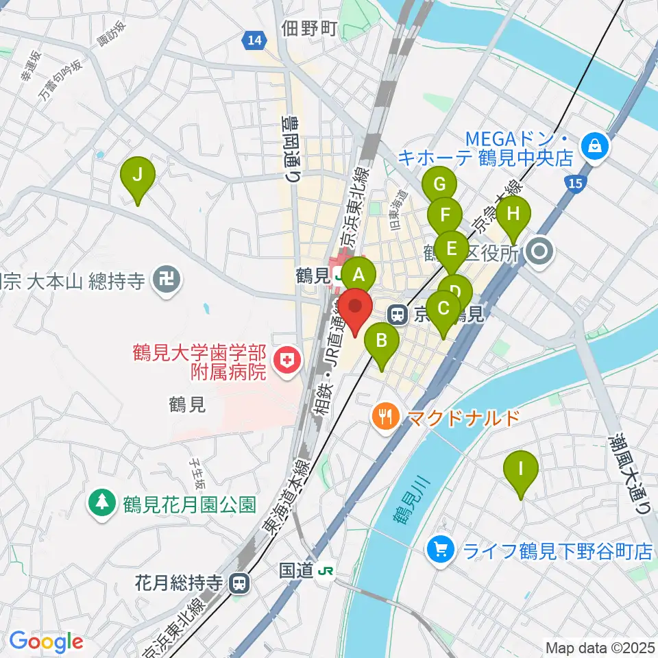 鶴見区民文化センターサルビアホール周辺のホテル一覧地図