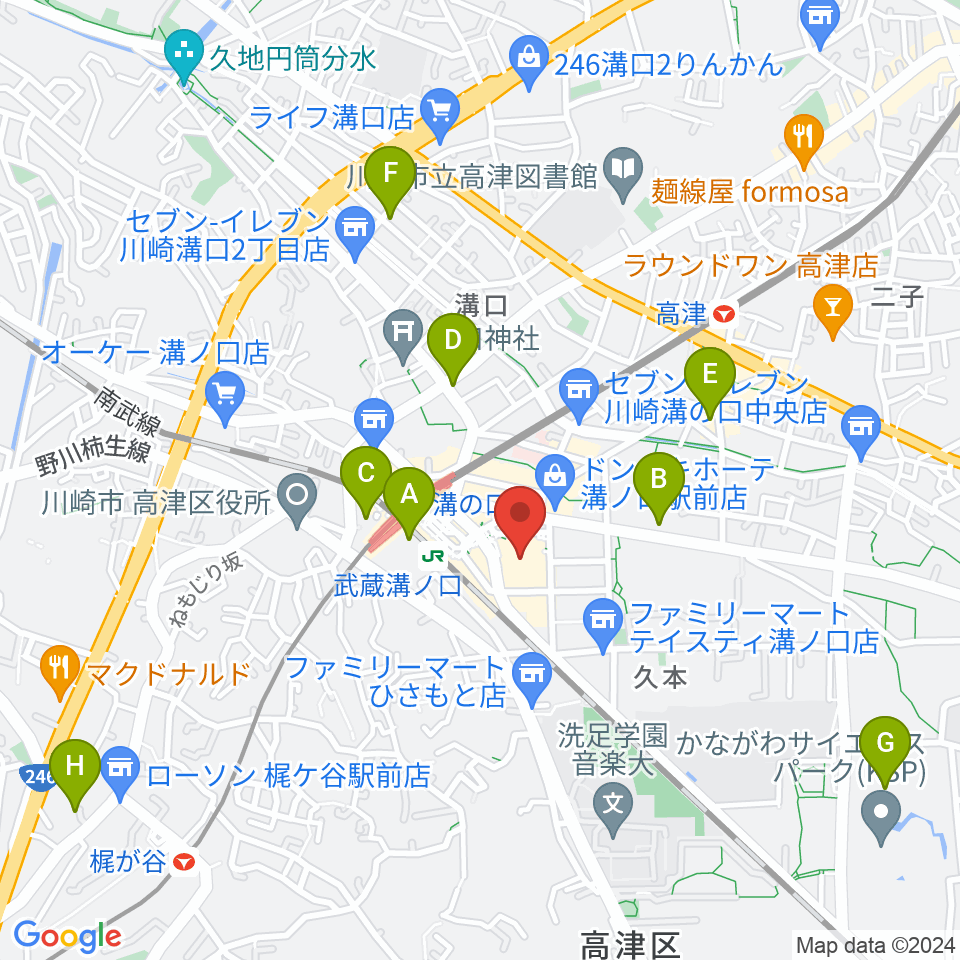 川崎市高津市民館周辺のホテル一覧地図