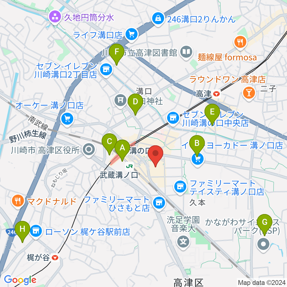 川崎市高津市民館周辺のホテル一覧地図