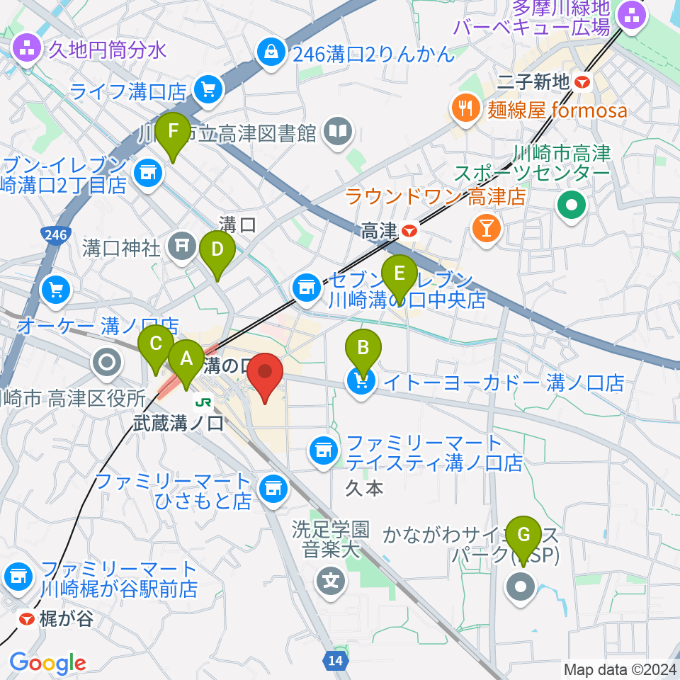 川崎市高津市民館周辺のホテル一覧地図