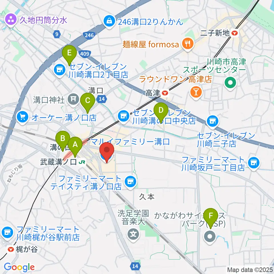 川崎市高津市民館周辺のホテル一覧地図
