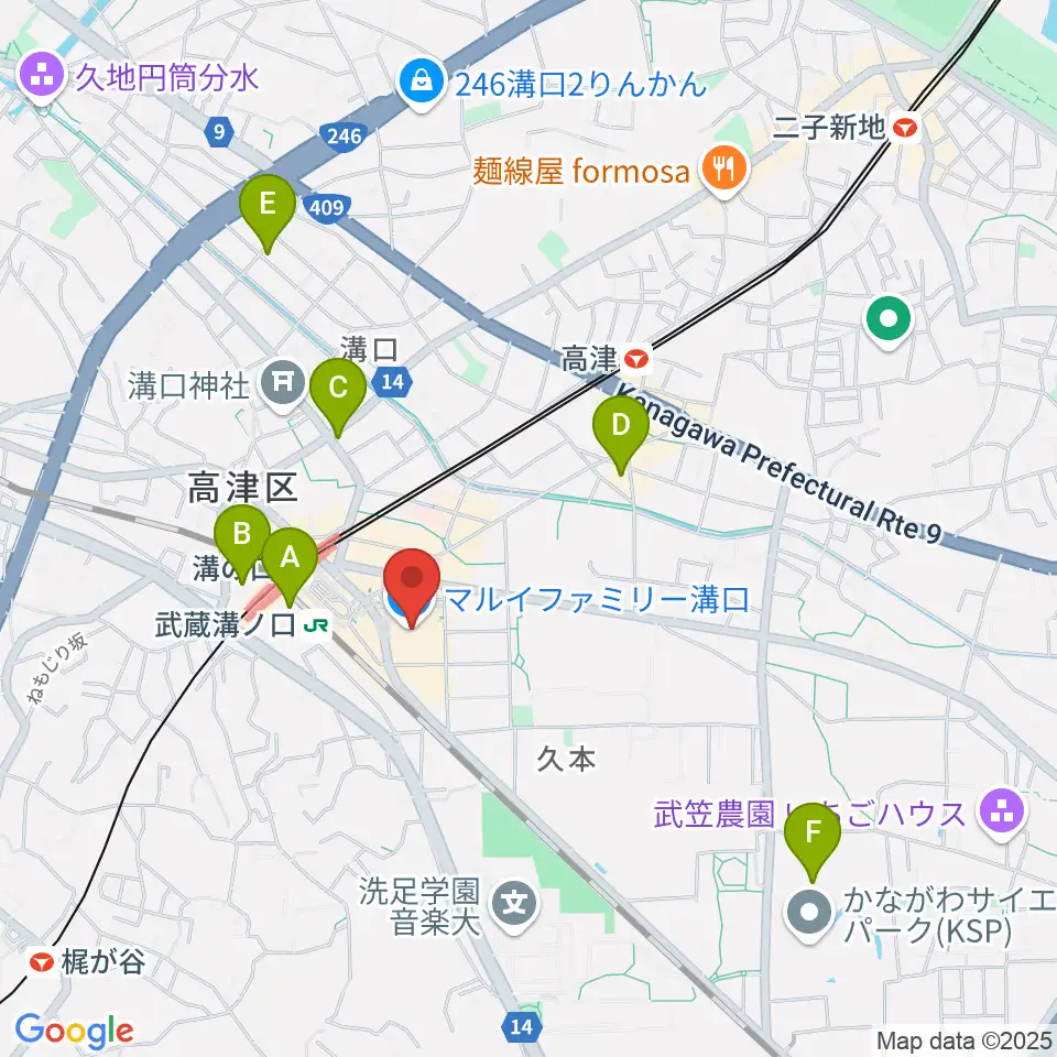 川崎市高津市民館周辺のホテル一覧地図