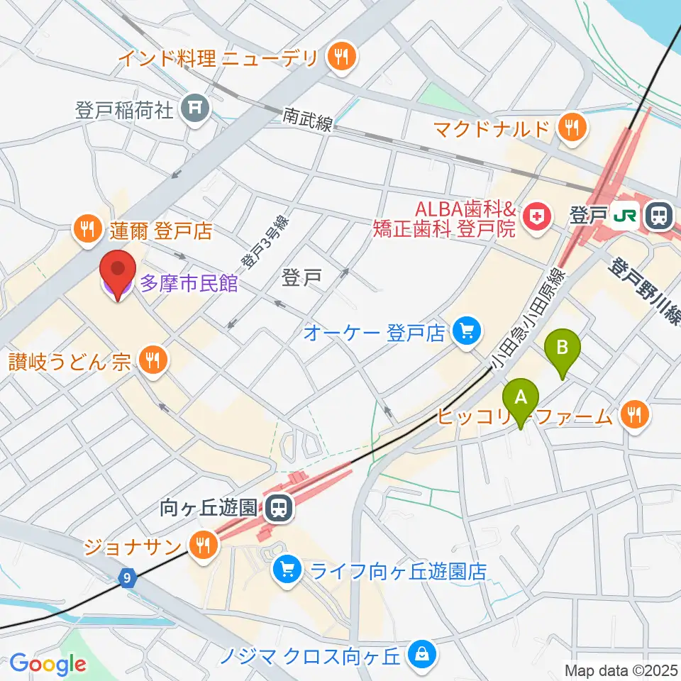 川崎市多摩市民館周辺のホテル一覧地図