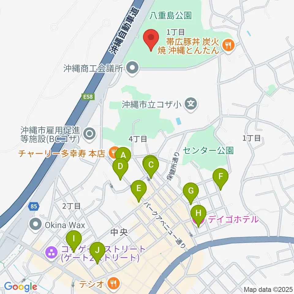 沖縄市民会館周辺のホテル一覧地図