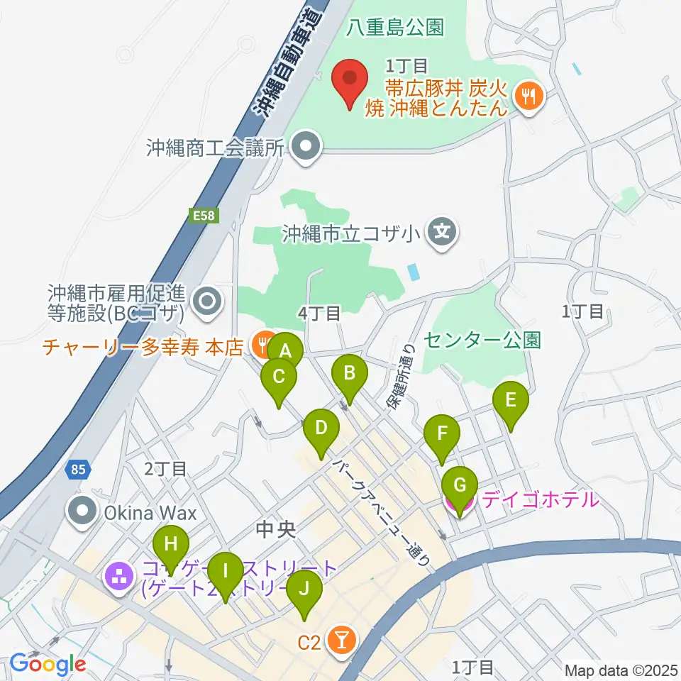 沖縄市民会館周辺のホテル一覧地図
