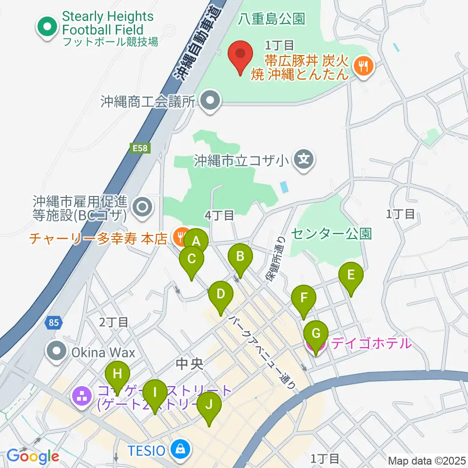 沖縄市民会館周辺のホテル一覧地図