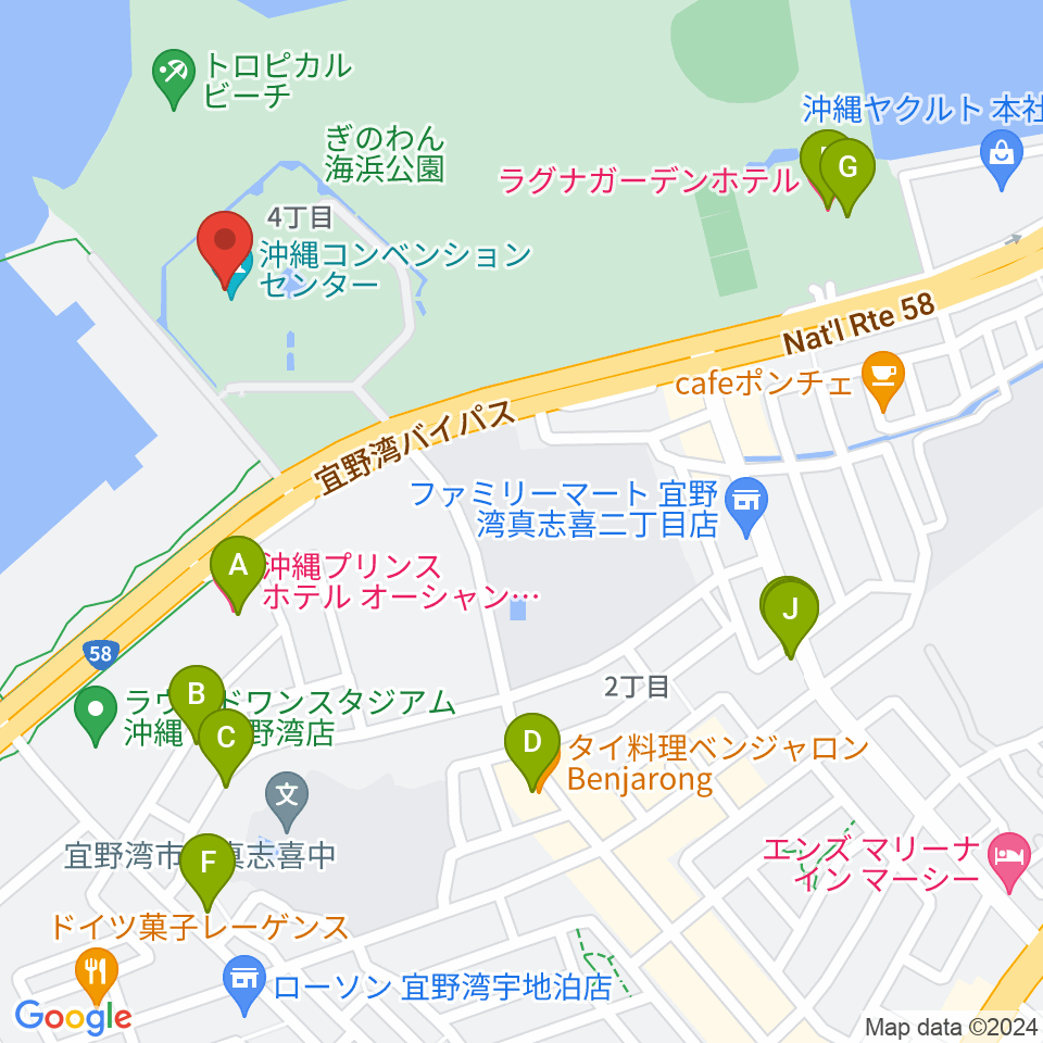 沖縄コンベンションセンター周辺のホテル一覧地図