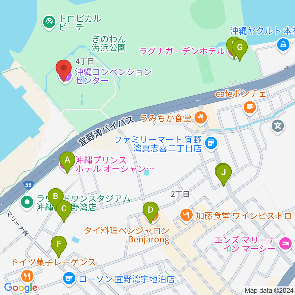 沖縄コンベンションセンター周辺のホテル一覧地図