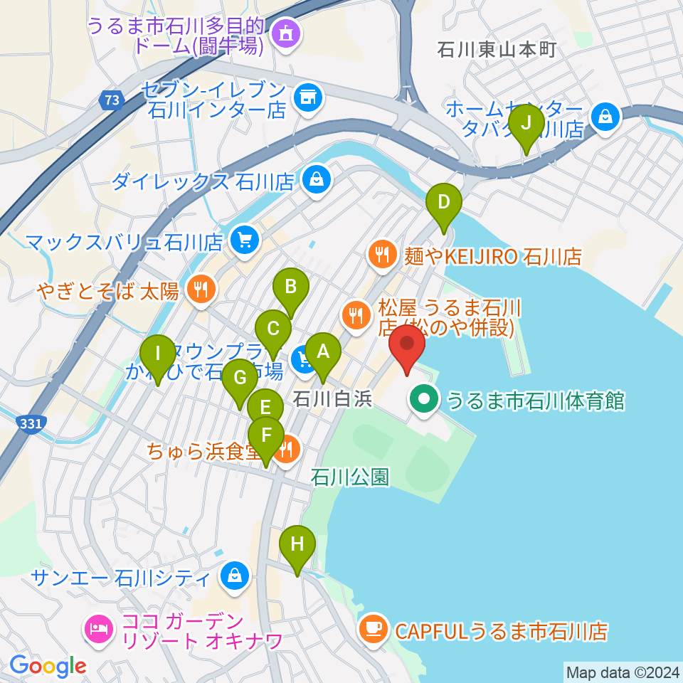 うるま市石川会館周辺のホテル一覧地図