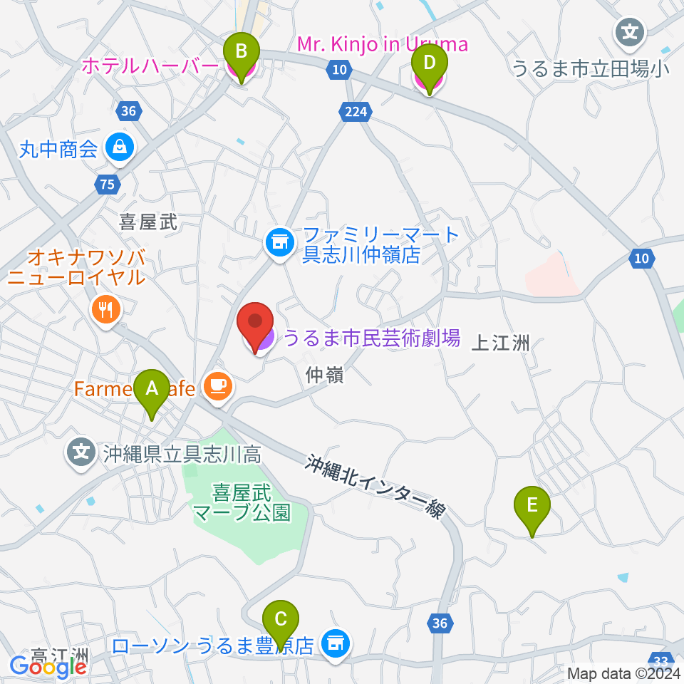 うるま市民芸術劇場周辺のホテル一覧地図