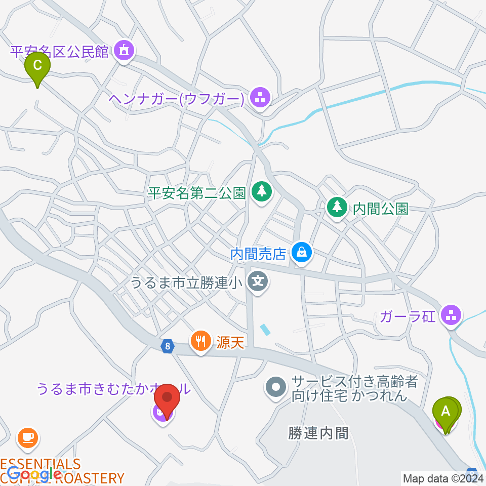 うるま市きむたかホール周辺のホテル一覧地図