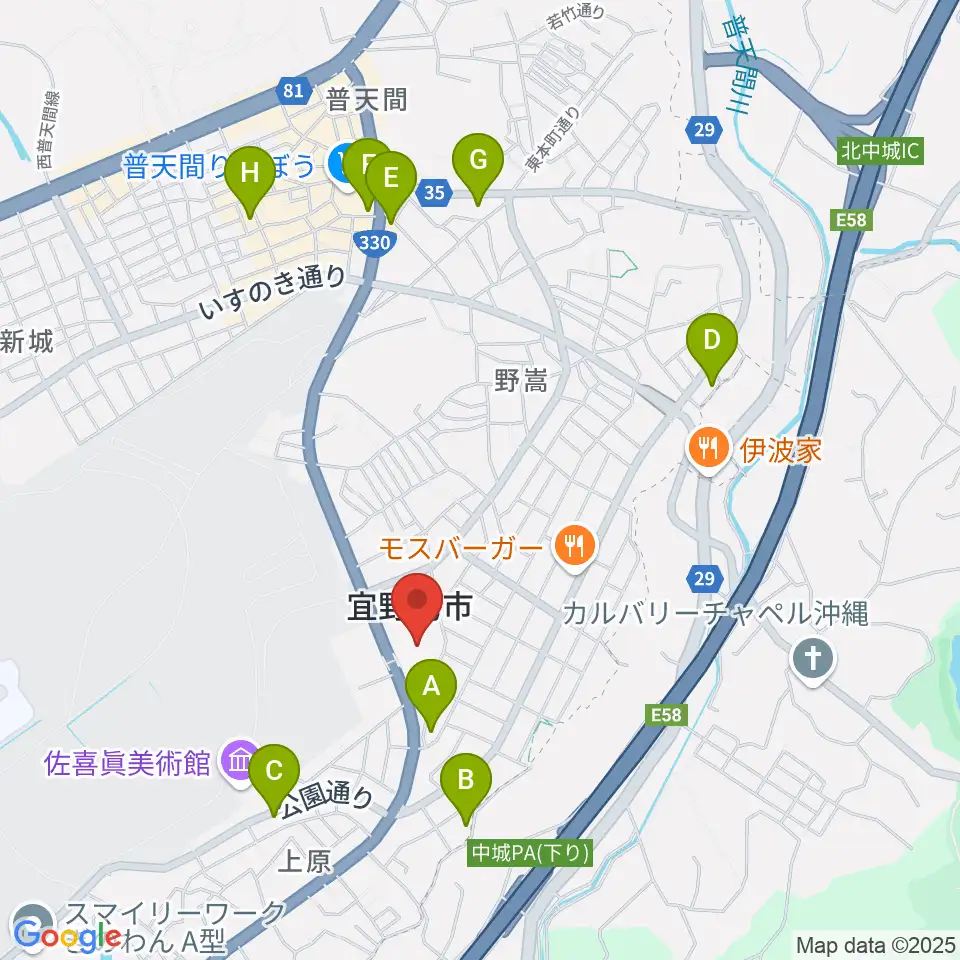 宜野湾市民会館周辺のホテル一覧地図