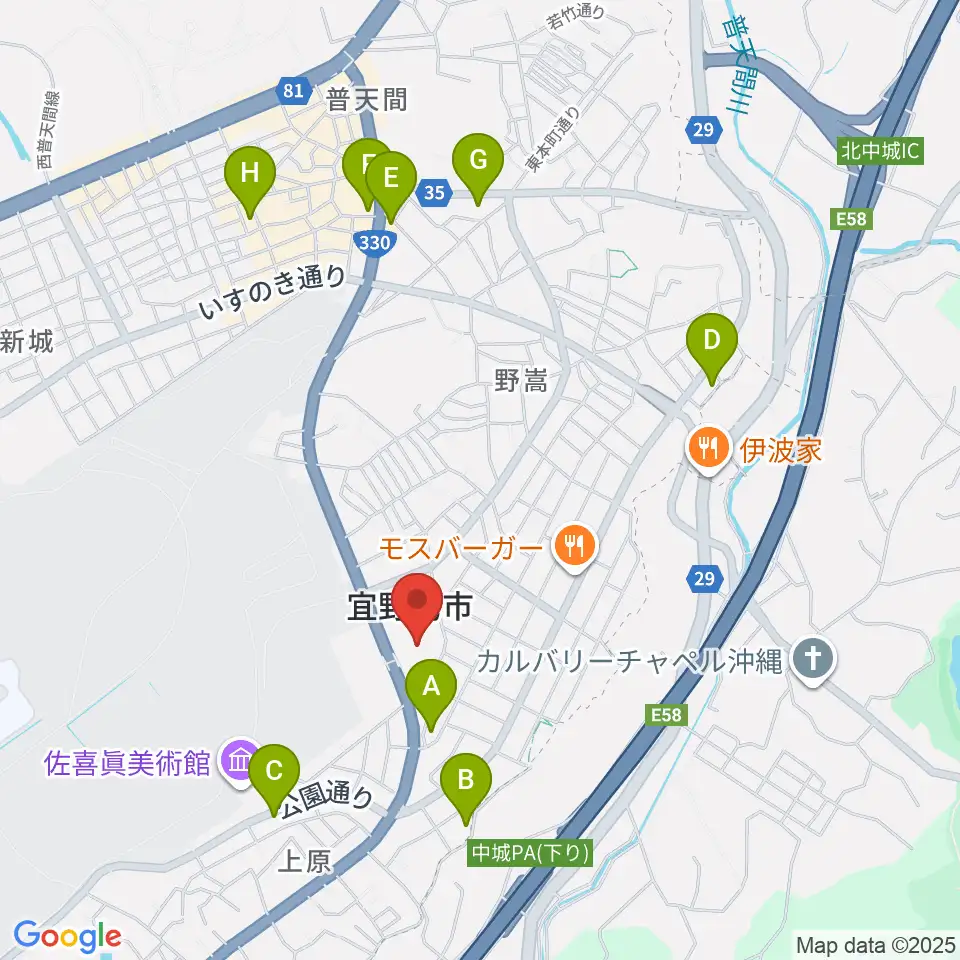 宜野湾市民会館周辺のホテル一覧地図