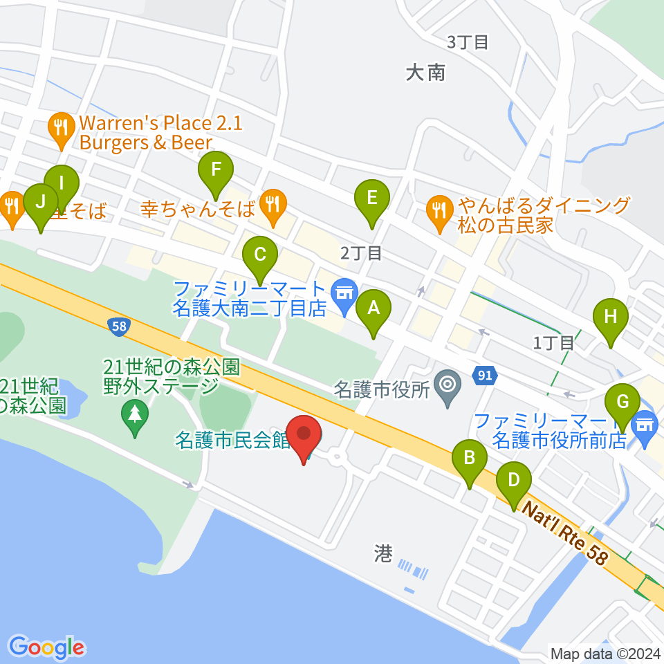 名護市民会館周辺のホテル一覧地図