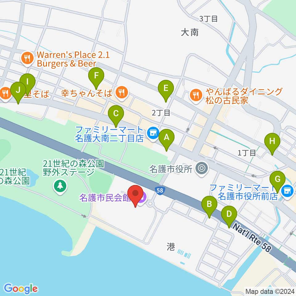 名護市民会館周辺のホテル一覧地図