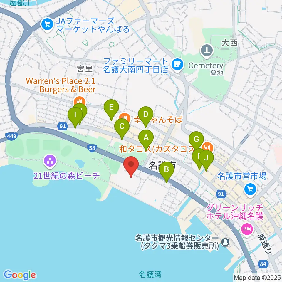 名護市民会館周辺のホテル一覧地図