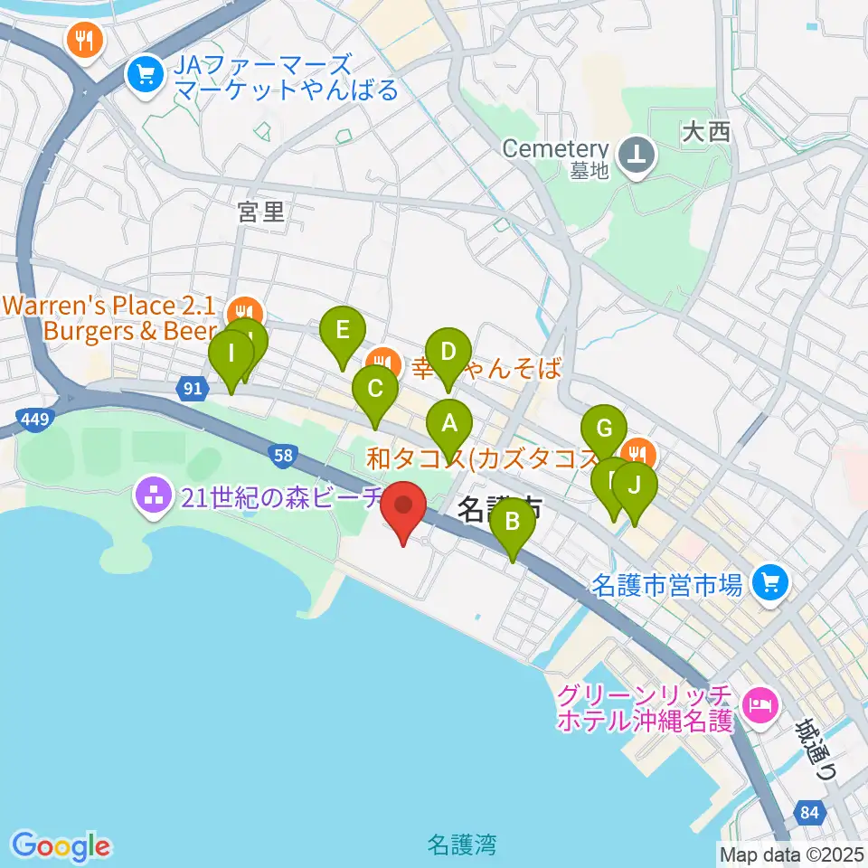 名護市民会館周辺のホテル一覧地図