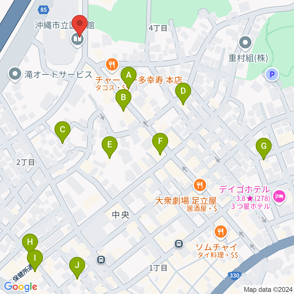 沖縄市民小劇場あしびなー周辺のホテル一覧地図