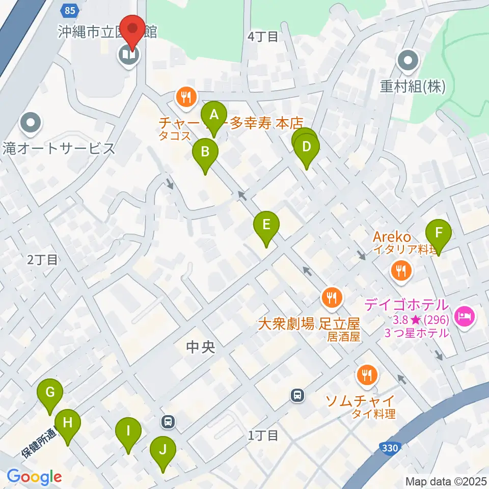 沖縄市民小劇場あしびなー周辺のホテル一覧地図