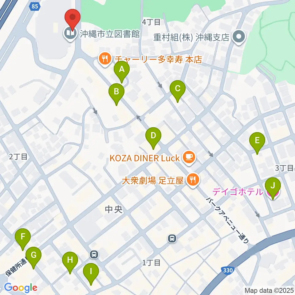 沖縄市民小劇場あしびなー周辺のホテル一覧地図