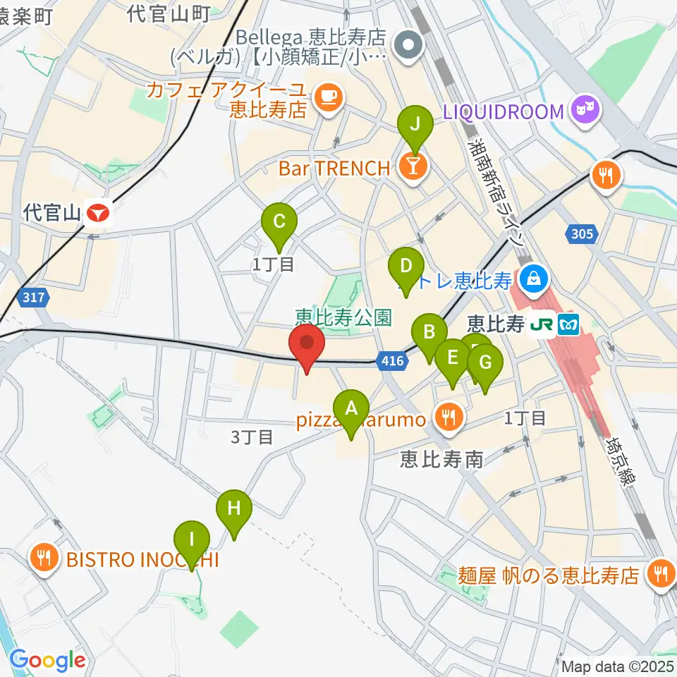 恵比寿BATICA周辺のホテル一覧地図