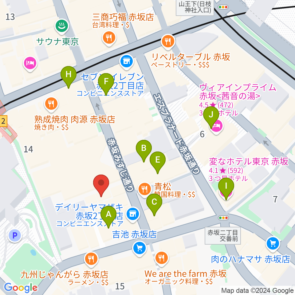 赤坂Jaka'z周辺のホテル一覧地図