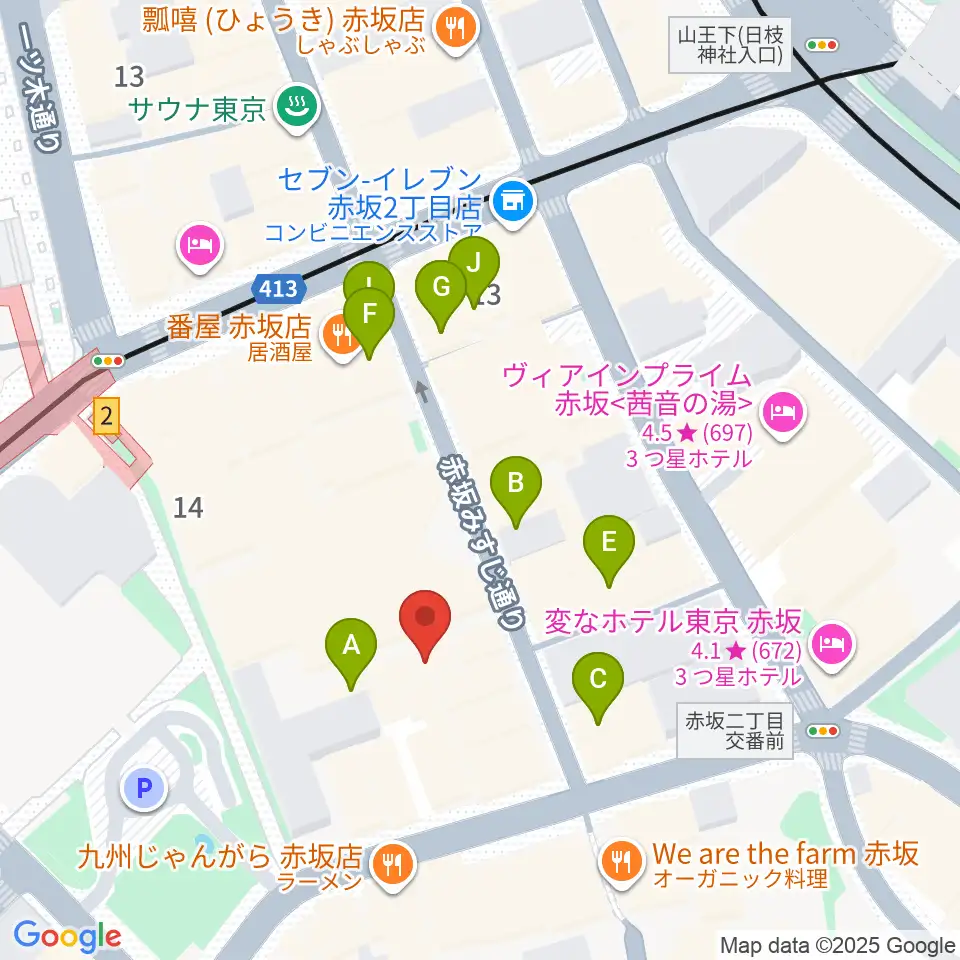 赤坂Jaka'z周辺のホテル一覧地図