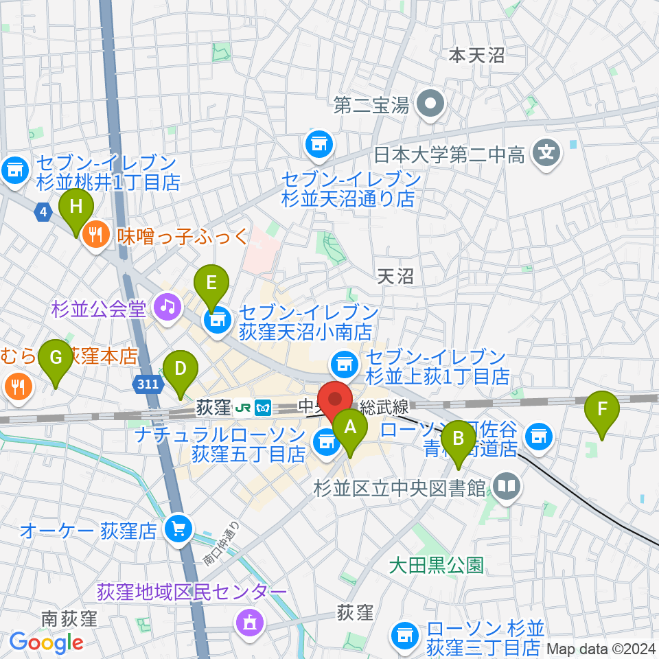 荻窪ミュージックセンター周辺のホテル一覧地図