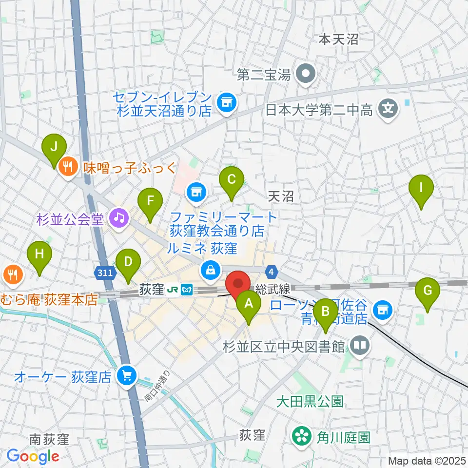 荻窪ミュージックセンター周辺のホテル一覧地図