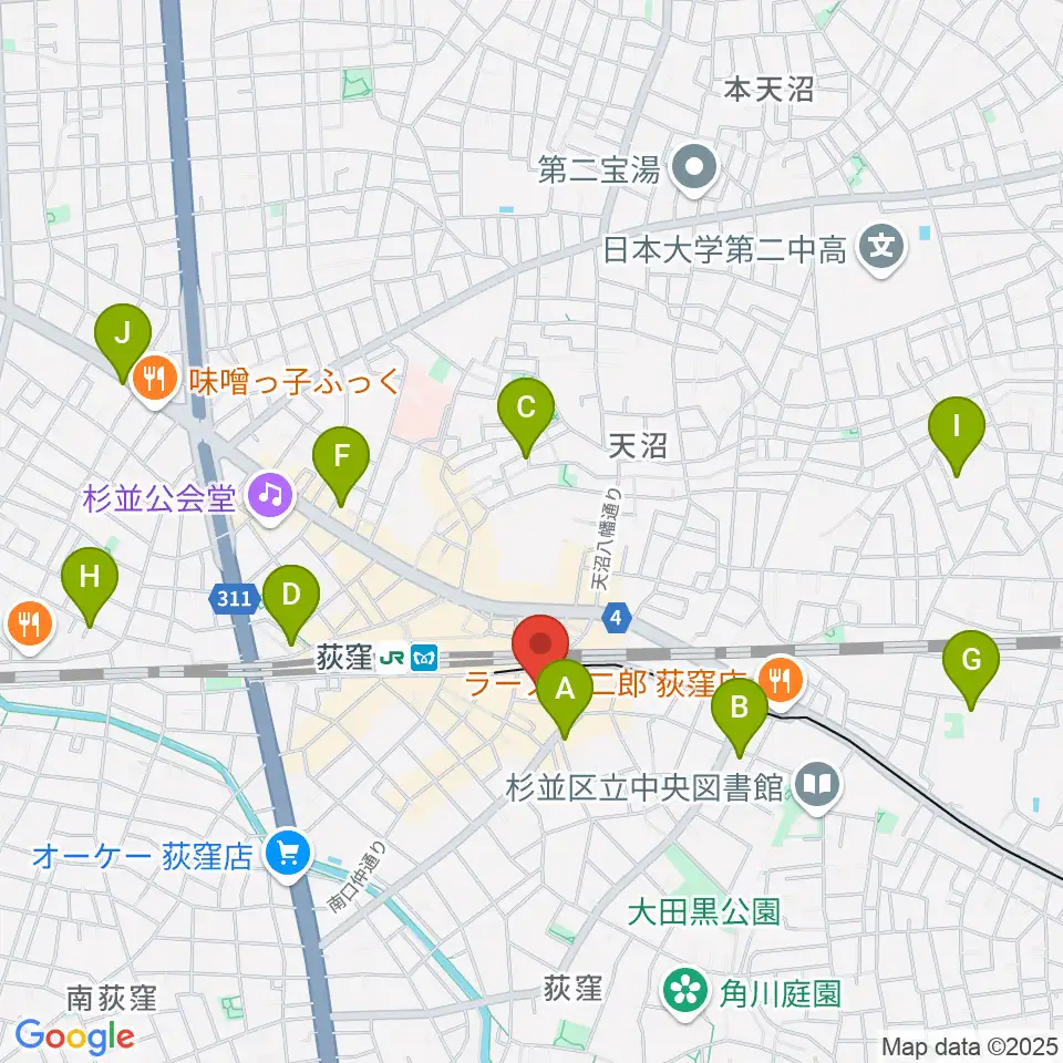 荻窪ミュージックセンター周辺のホテル一覧地図